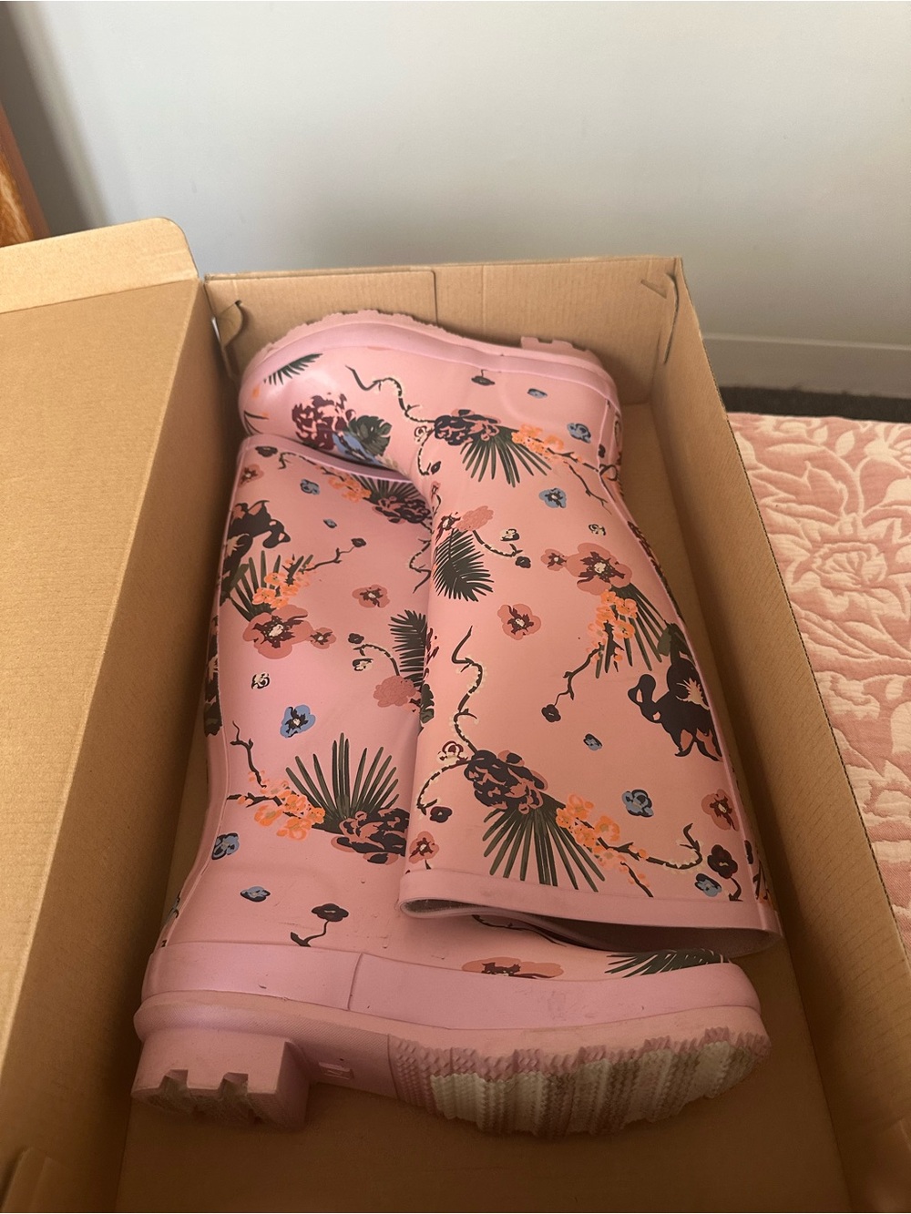 Francesca's Collections Pink Floral Waterproof Rain Boots